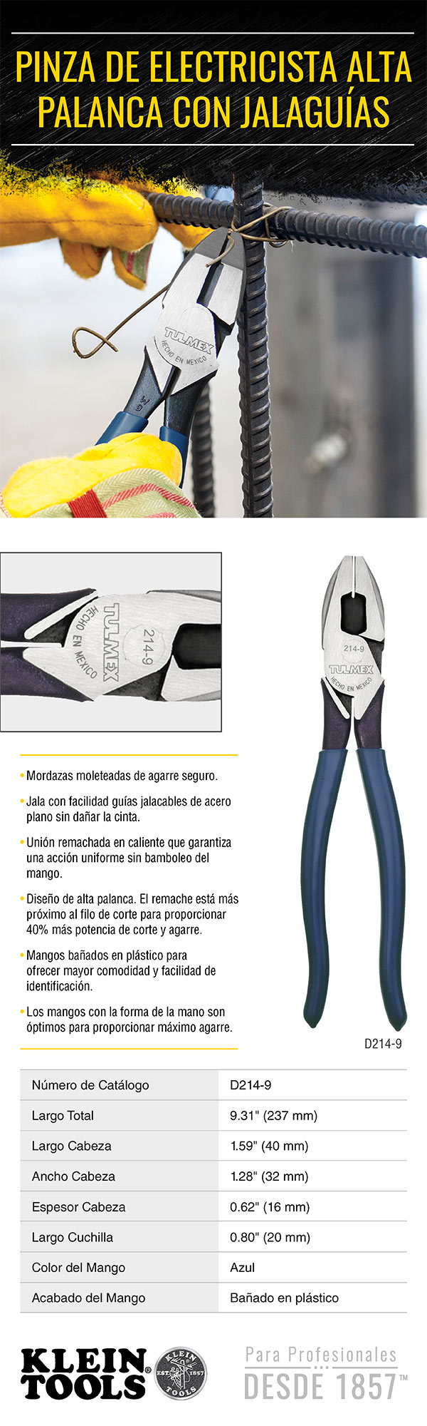 Pinza Electricista Alta Palanca Klein Tools